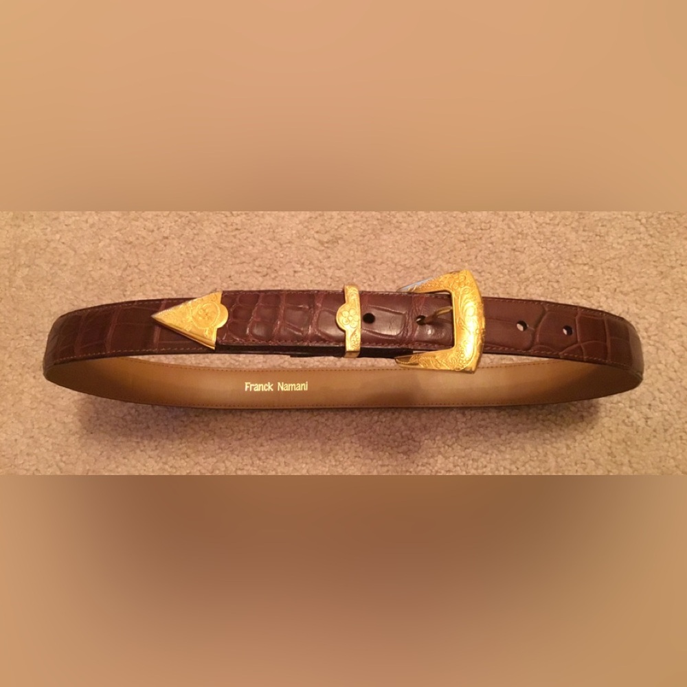 FRANCK NAMANI Brown Crocodile Veritable Leather Belt - SZ 80/32